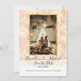 Wasserfarbe BOHO Blätter Pink Gold Glitzer Save The Date