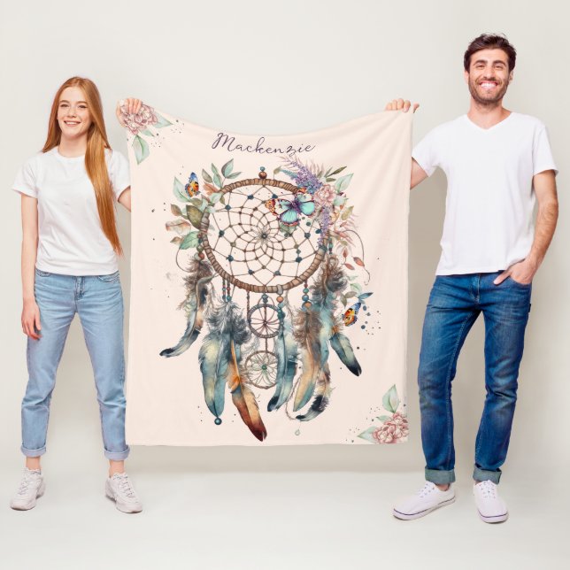 Wasserfarbe Boho Dreamcatcher Personalisiert Name Fleecedecke (Beispiel)