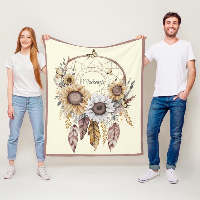 Wasserfarbe Boho Dreamcatcher Personalisiert Name Fleecedecke (Beispiel)