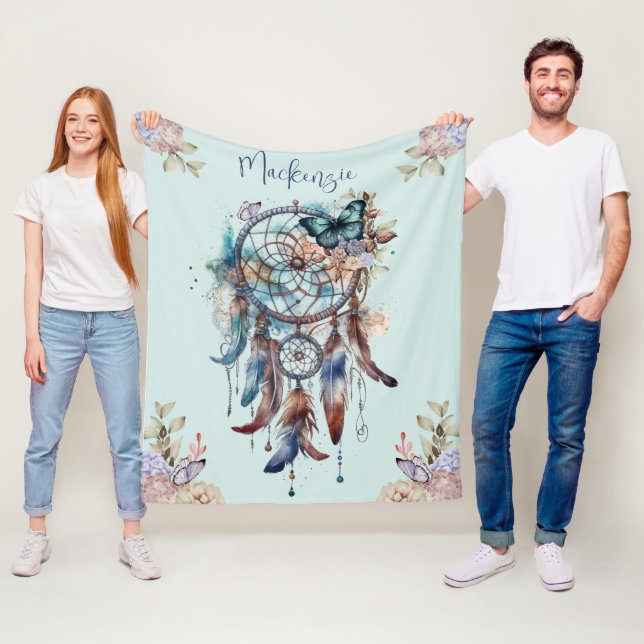 Wasserfarbe Boho Dreamcatcher Personalisiert Name Fleecedecke (Beispiel)