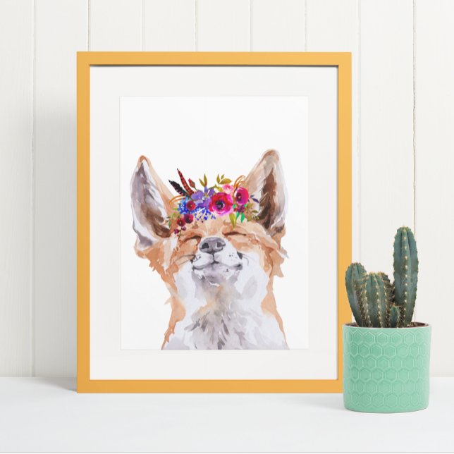 Wasserfarbe Boho Fox Blume Crown Poster (Von Creator hochgeladen)