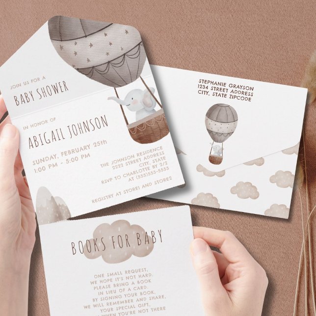 Wasserfarbe Boho Heißluftballon Babydusche All In One Einladung (Von Creator hochgeladen)