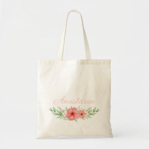 Wasserfarbe Boho Hübsch Pink und Elfenbeinflorname Tragetasche