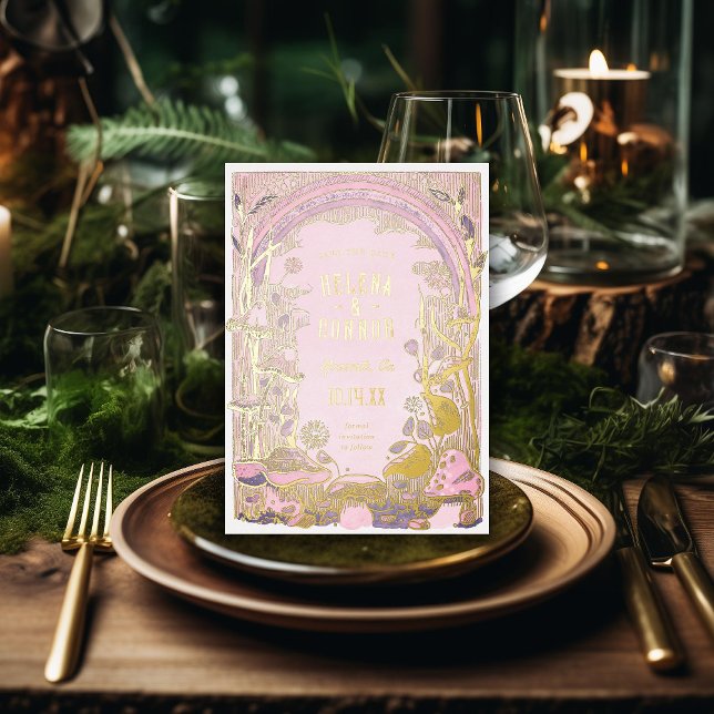 Wasserfarbe Boho Pilze Save the Date Lila Folieneinladung (Von Creator hochgeladen)