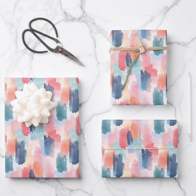 Wasserfarbe Boho Pinselstriche Geschenkpapier Set (Vorderseite)