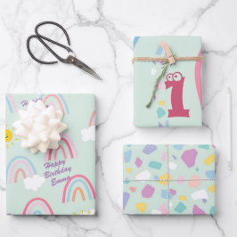 Wasserfarbe Boho Regenbogen und Sonne Geschenkpapier Set