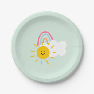 Wasserfarbe Boho Regenbogen und Sonne Pappteller