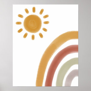 Wasserfarbe Boho Regenbogen und Sonne Poster