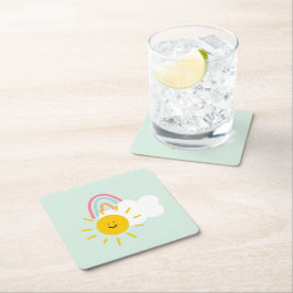 Wasserfarbe Boho Regenbogen und Sonne Rechteckiger Pappuntersetzer