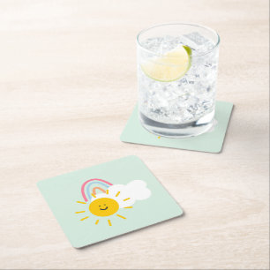 Wasserfarbe Boho Regenbogen und Sonne Rechteckiger Pappuntersetzer