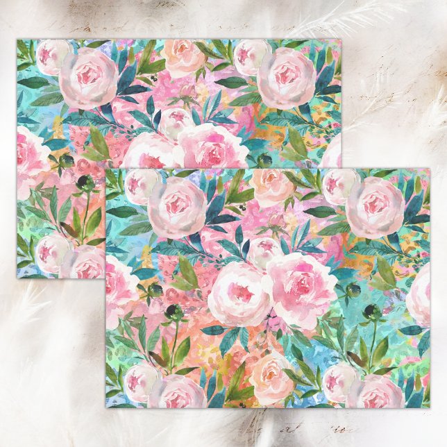 WASSERFARBE BOHO ROSE DECOUPAY SEIDENPAPIER (WATERCOLOR BOHO ROSES DECOUPAGE TISSUE PAPER)