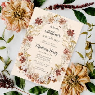 Wasserfarbe Boho Wildblume Babydusche Einladung
