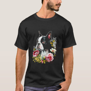 Wasserfarbe Boston Terrier mit Blume Bostie 16 T-Shirt