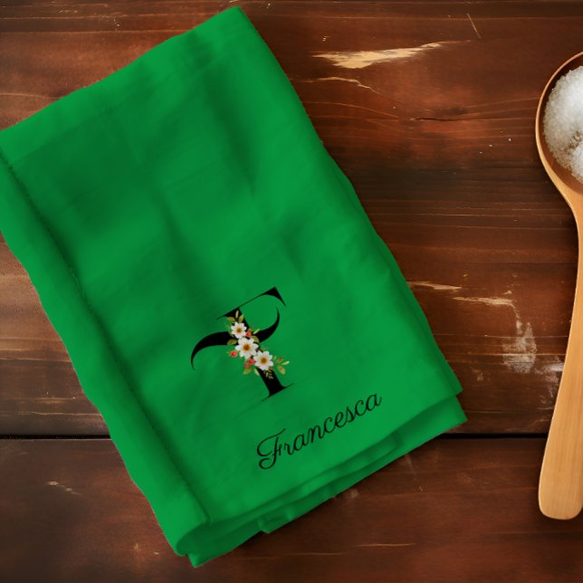 Wasserfarbe Botanik grünes initiales Monogramm Geschirrtuch (Von Creator hochgeladen)