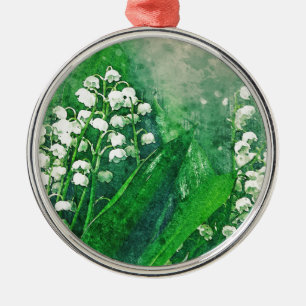 Wasserfarbe-botanische Lilie des Tales Ornament Aus Metall