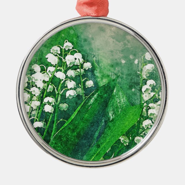 Wasserfarbe-botanische Lilie des Tales Ornament Aus Metall (Vorne)
