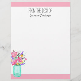 Wasserfarbe Bouquet Mason Jar Blume Personalisiert Briefbogen