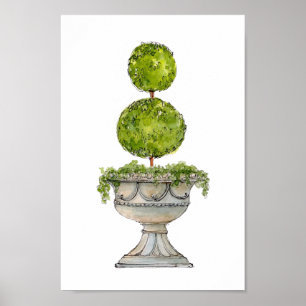Wasserfarbe Boxwood Topiary in antiker Urne Poster