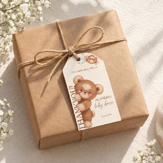 Wasserfarbe Braunbär Baby Shower Dankeschön Geschenkanhänger