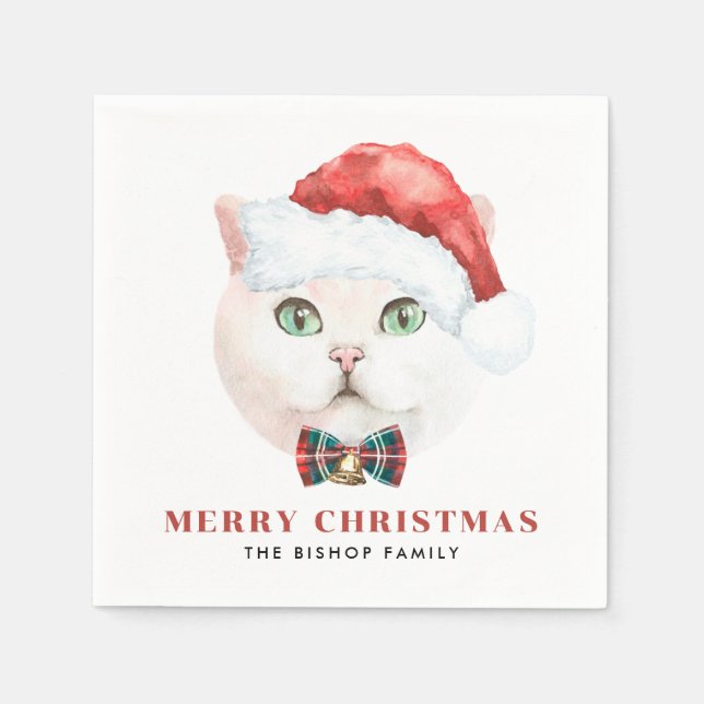 Wasserfarbe British Kurzfristige Katze Weihnachten Serviette (Vorderseite)