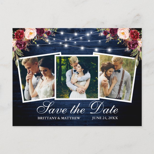 Wasserfarbe Burgund Bläserblau Holz 3 Foto Postkarte (Vorderseite)