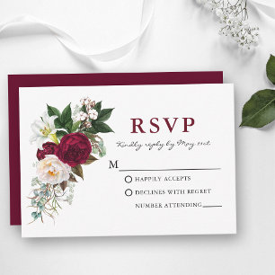 Wasserfarbe Burgund Blumengrün UAWG RSVP Karte