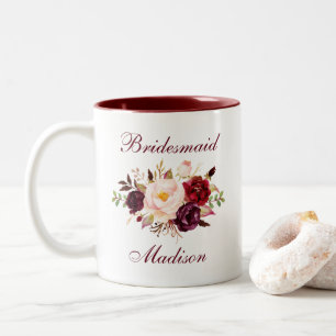 Wasserfarbe Burgund Floral Braun Name Zweifarbige Tasse