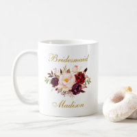 Wasserfarbe Burgund Floral Gold Bridesmaid Name