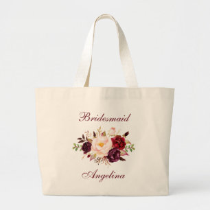 Wasserfarbe Burgund Floral Name der Brautjungfrau Jumbo Stoffbeutel