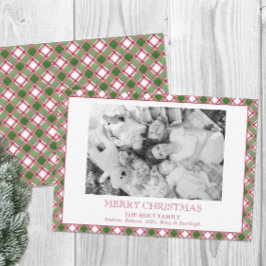 Wasserfarbe Burgund & Grün Kariertes Foto Feiertagskarte