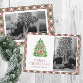 Wasserfarbe Burgund Kariertes Weihnachtsbaum Foto Feiertagskarte