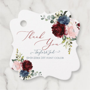 Wasserfarbe Burgundy Blush Dusty Blue Blumen Geschenkanhänger