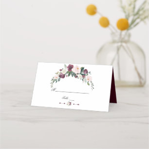 Wasserfarbe Burgundy Blush Elfenbeinblume Hochzeit Platzkarte