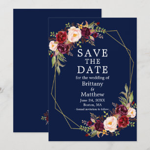 Wasserfarbe Burgundy Geo Rahmen blau Save The Date