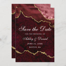 Wasserfarbe Burgundy Gold Marble Agate Geode Save The Date