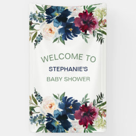 Wasserfarbe Burgundy Navy Blume Kinderdusche Banner
