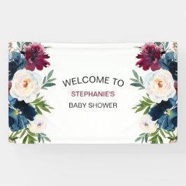 Wasserfarbe Burgundy Navy Blume Kinderdusche Banner