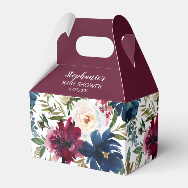 Wasserfarbe Burgundy Navy Blume Kinderdusche Geschenkschachtel (Vorderseite)