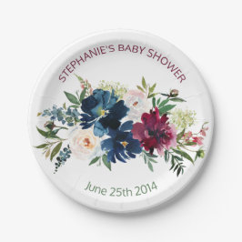 Wasserfarbe Burgundy Navy Blume Kinderdusche Pappteller