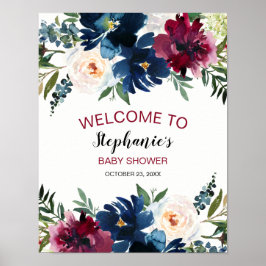 Wasserfarbe Burgundy Navy Blume Kinderdusche Poster
