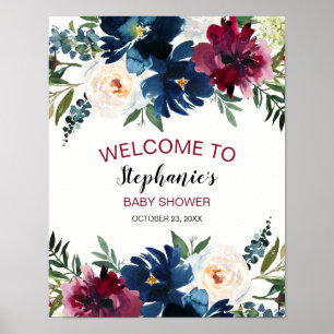 Wasserfarbe Burgundy Navy Blume Kinderdusche Poster