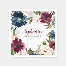 Wasserfarbe Burgundy Navy Blume Kinderdusche Serviette