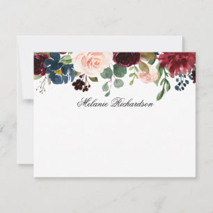 Wasserfarbe Burgundy Pink Blütenbraun Personalisie Mitteilungskarte