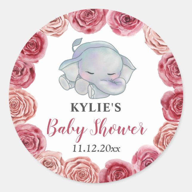 Wasserfarbe Burgundy Red Roses Blumenbaby Dusche Runder Aufkleber (Vorderseite)