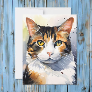 Wasserfarbe Calico Cat Portrait Feiertagskarte