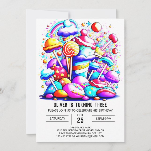 Wasserfarbe Candyland Birthday Einladung (Vorderseite)