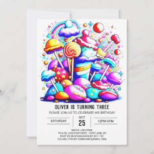 Wasserfarbe Candyland Birthday Einladung
