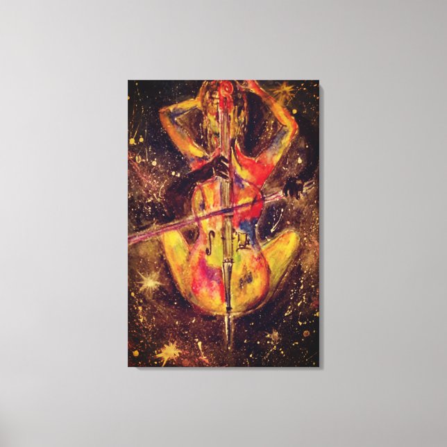 Wasserfarbe - Cello Space Sonata - Dame mit Cello Leinwanddruck (Vorderseite)