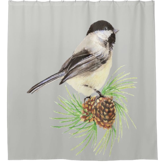 Wasserfarbe Chickadee Bird Benutzerdefinierte Hint Duschvorhang (Vorderseite)