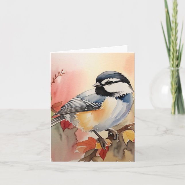 Wasserfarbe Chickadee geklappt Danke Karte (Vorderseite)